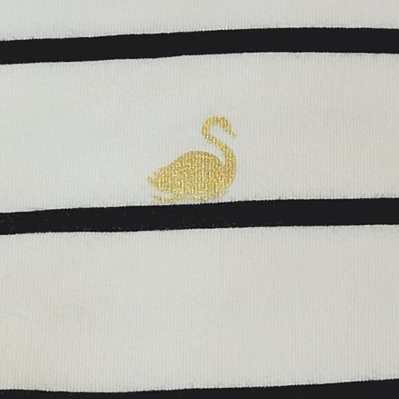 Talbots White Striped Gold Swan Patterned Crewneck T-Shirt Size S - Picture 7 of 7